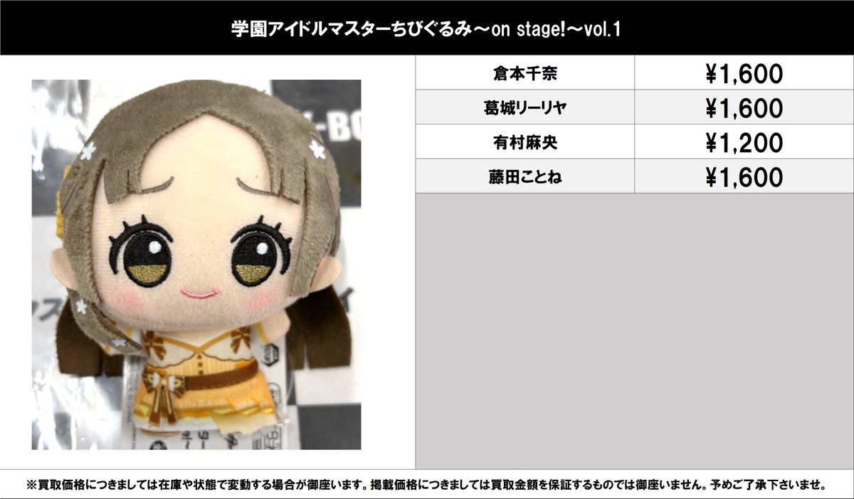 学園アイドルマスター藤田ことね倉本千奈と有村麻央ちびぐるみ 学園アイドルマスター ちびぐるみ～ジョイフルマーチング～vol.2