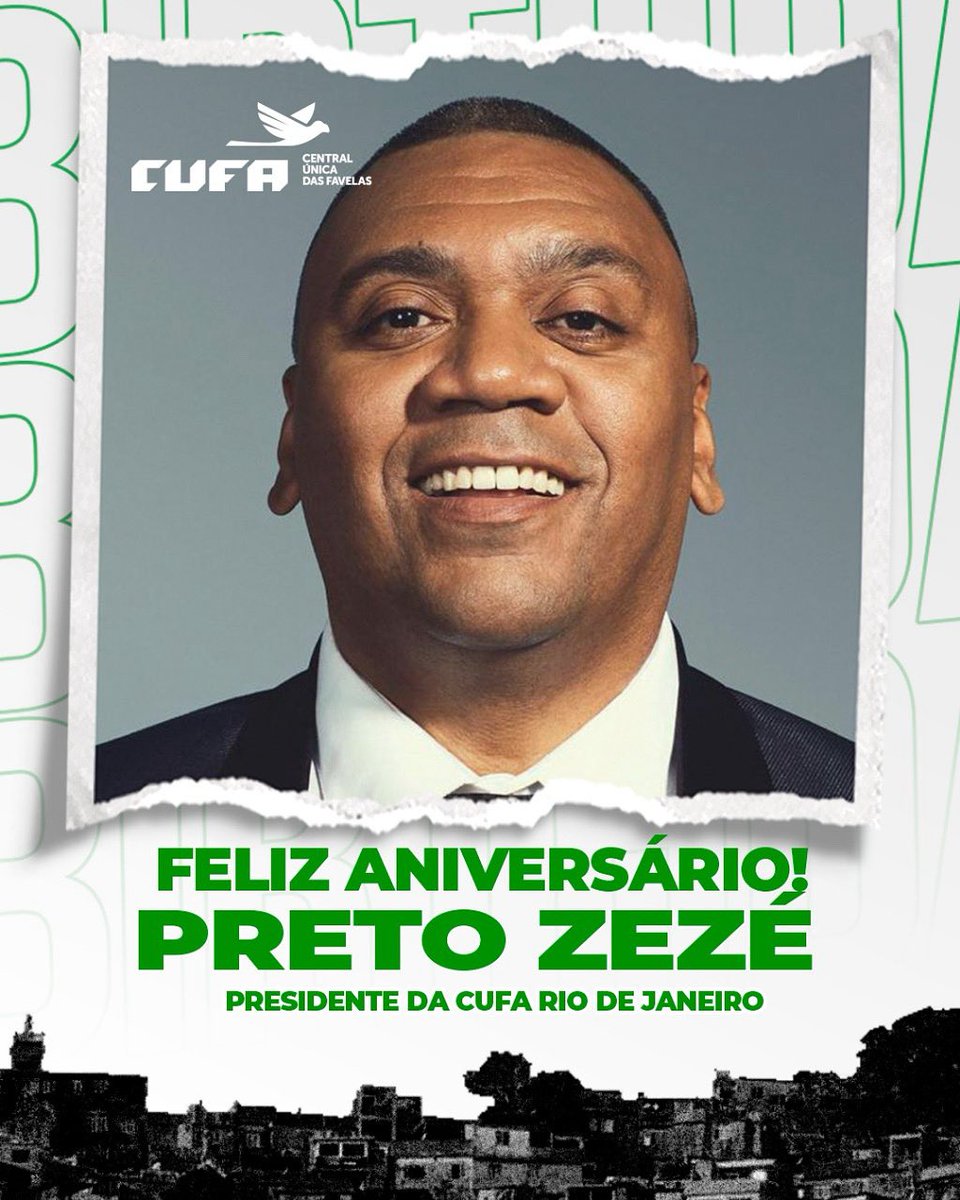 CUFA Brasil (@cufa_brasil) on Twitter photo 🎉 Feliz aniversário, <a href="/pretozeze/">PRETO ZEZÉ</a>!🎂
Hoje celebramos a vida de um líder que transformou sua história em força coletiva.
Referência na luta pelas favelas, Zezé é inspiração, visão e coragem.
Parabéns por mais um ciclo de potência! 💥
#PretoZezé #Favela #CUFA #TransformaçãoSocial 🎉 Feliz aniversário, <a href="/pretozeze/">PRETO ZEZÉ</a>!🎂
Hoje celebramos a vida de um líder que transformou sua história em força coletiva.
Referência na luta pelas favelas, Zezé é inspiração, visão e coragem.
Parabéns por mais um ciclo de potência! 💥
#PretoZezé #Favela #CUFA #TransformaçãoSocial
