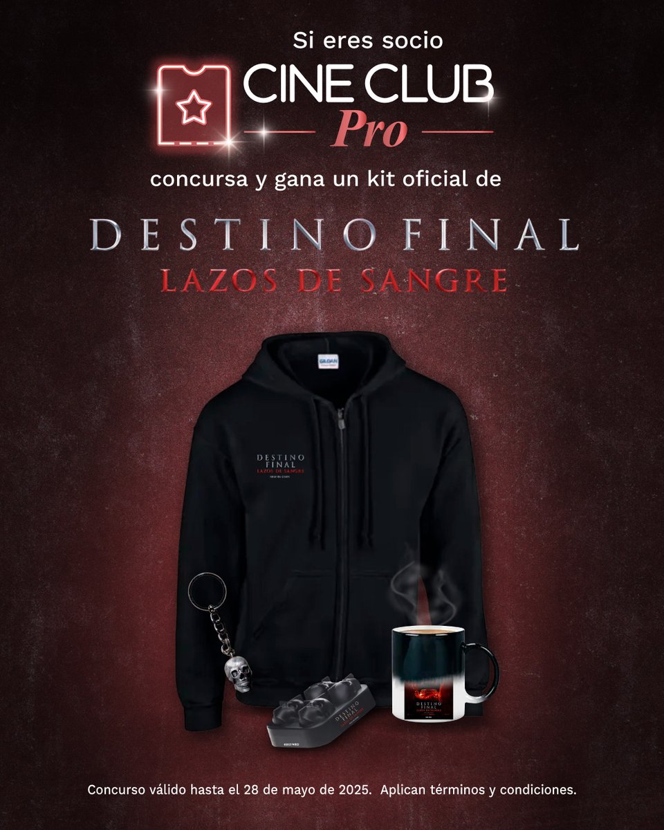 CinemarkCol's tweet photo. ¡Si eres #SocioPro 😎 tenemos para ti un increíble kit de #DestinoFinal! 🎁⁣⁣⁣⁣⁣⁣⁣⁣
⁣⁣⁣⁣⁣⁣
Regístrate en https://t.co/7dfQeJEBMh 💻 sección - CONCURSOS 🎉 y participa 💥.⁣⁣⁣⁣⁣⁣⁣
⁣⁣⁣⁣⁣⁣
Disfruta más beneficios exclusivos con #CineClub.

Aplican TYC. https://t.co/C1LOl6D19E