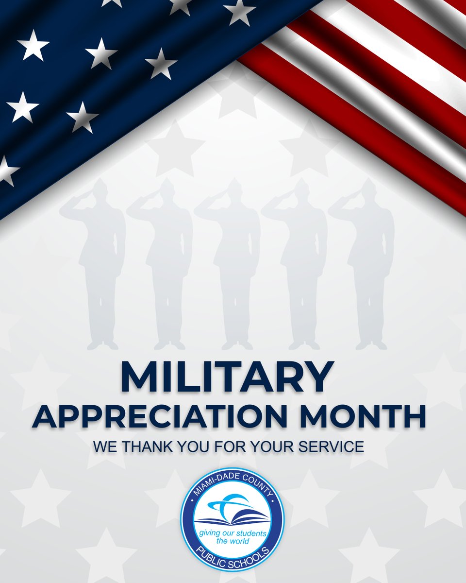 Miami-Dade Schools (@mdcps) on Twitter photo This #MilitaryAppreciationMonth and #ArmedForcesDay, <a href="/MDCPS/">Miami-Dade Schools</a> salutes our courageous military members and their families. Thank you for your service and commitment to our nation. This #MilitaryAppreciationMonth and #ArmedForcesDay, <a href="/MDCPS/">Miami-Dade Schools</a> salutes our courageous military members and their families. Thank you for your service and commitment to our nation.
