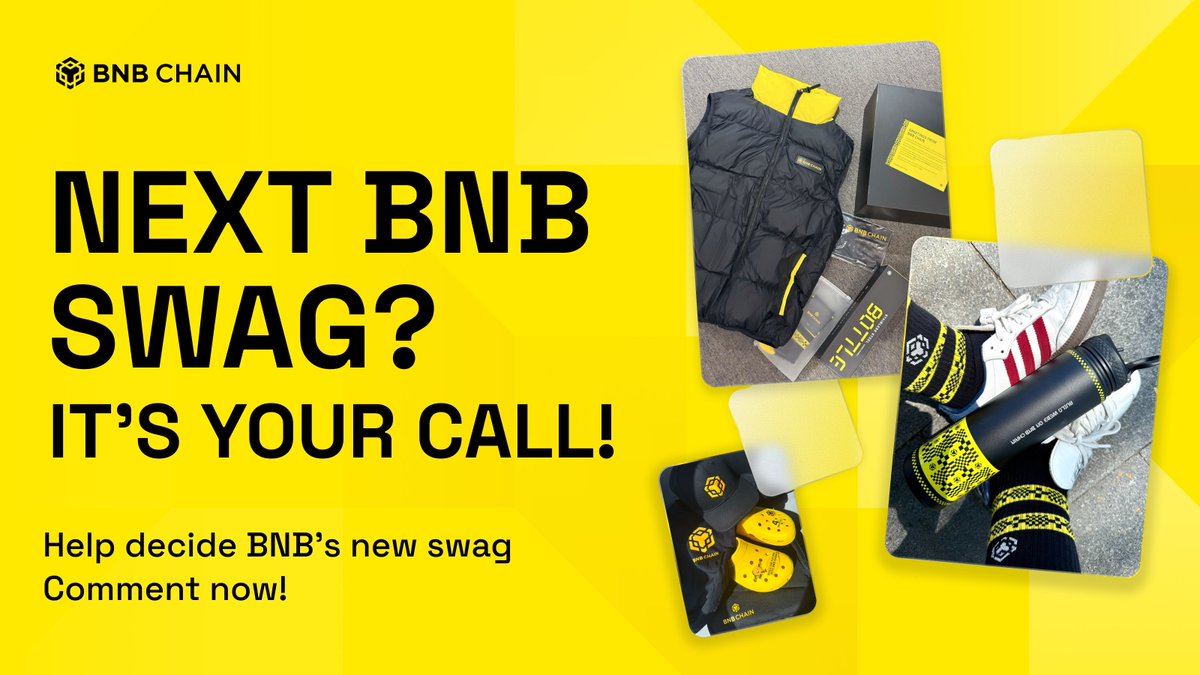 Want to help choose the next piece of BNB swag?

We’re letting YOU decide—and giving 3 lucky winners a chance to grab some for free.

To enter simply:
🔸 Follow @BNBChain
🔸 Repost this post
🔸 Comment your swag idea below

We'll randomly select 3 winners on May 24—make sure your