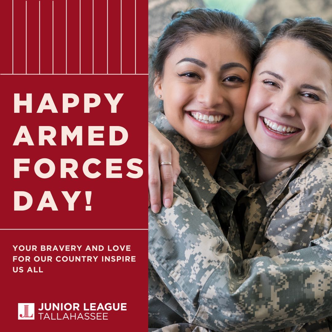 Today, we honor the bravery and sacrifice of those serving in the armed forces. The Junior League of Tallahassee thanks all military members and their families for their dedication to our nation.
 
#JLT #JuniorLeague #ArmedForcesDay #SupportOurTroops