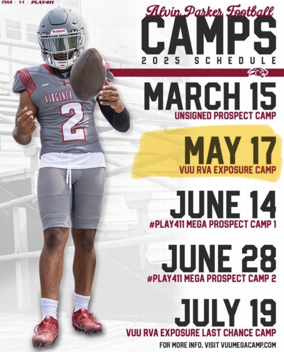 Virginia Union Univ Football π (@vuu_football) on Twitter photo We have some ballers signed up for today Our Staff canβt wait to see you! 
Walk-up registration available 
Gates open at 10am We have some ballers signed up for today Our Staff canβt wait to see you! 
Walk-up registration available 
Gates open at 10am