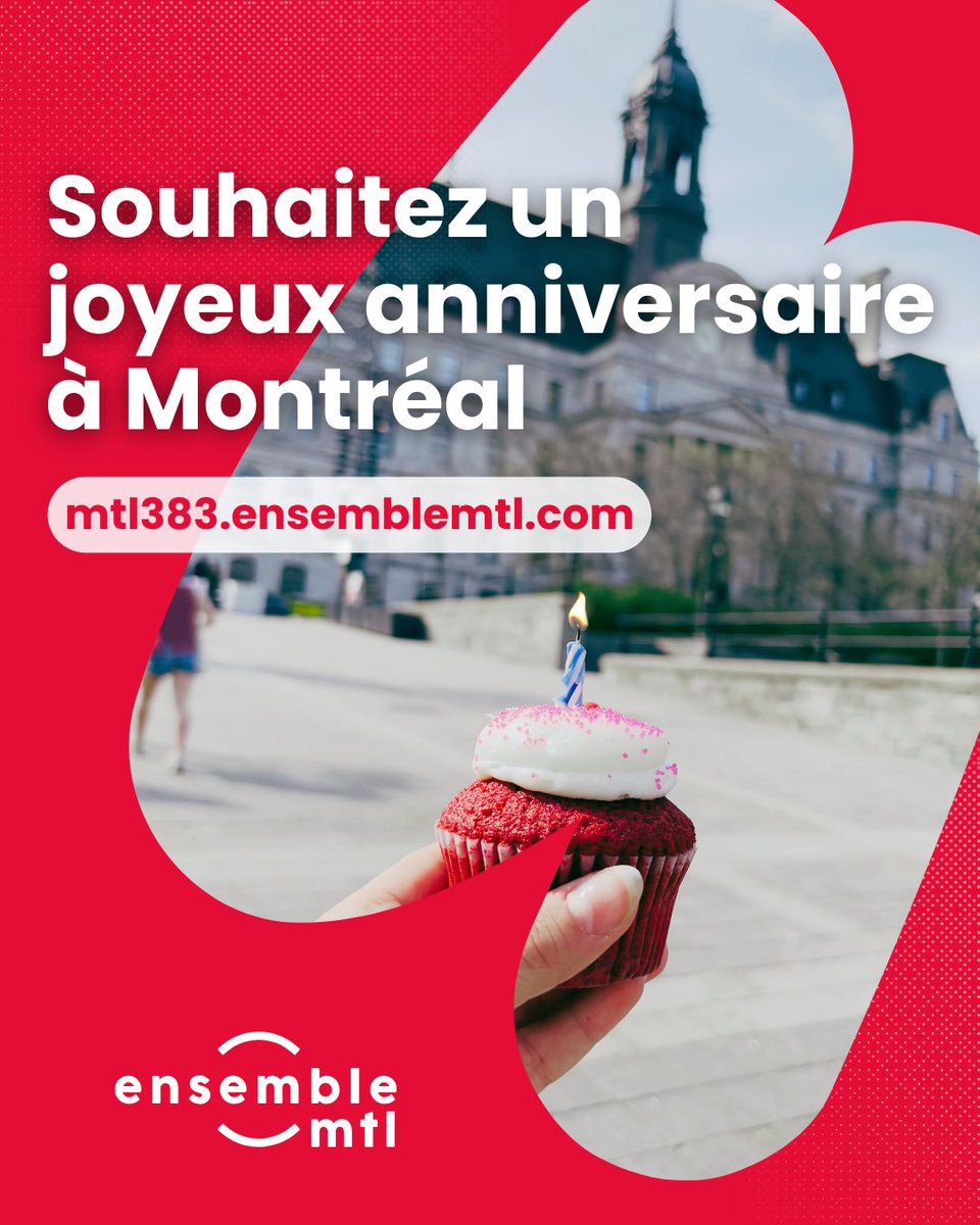 🎂 Bonne fête, Montréal!
Et vous, que souhaitez-vous pour notre métropole? Un meilleur accès au logement? Une ville plus inclusive, plus sécuritaire, plus ambitieuse?
👉 Partagez vos idées ici : mtl383.ensemblemtl.com
#polmtl