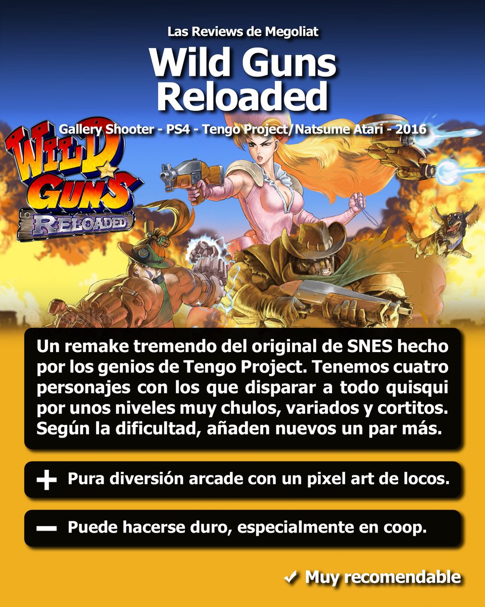 Megoliat's tweet photo. Mini review de Wild Guns Reloaded, un gallery shooter tremendo para saciar tus ansias de arcade.
#WildGuns #TengoProject #NatsumeAtari https://t.co/VaZYjeFpE7