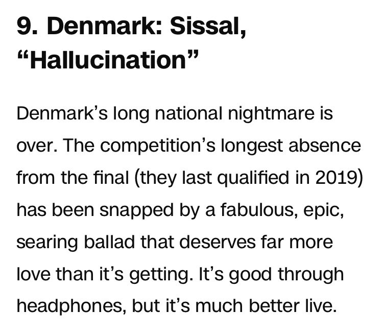Altså, det her er CNN om Sissals sang: “deserves far more love than it’s getting”
#Eurovision