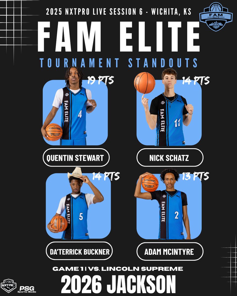 Houston FAM Elite (@famelitembb) on Twitter photo FAM Elite 2027 Jackson <a href="/PRO16League/">PRO16/NXTPRO League</a> Game 1 Recap in Wichita, Kansas!
<a href="/NxtProHoops/">NXTPRO Hoops</a>
<a href="/MattReynolds___/">Matt Reynolds</a>
<a href="/EthanPiechota/">Ethan Piechota</a>
<a href="/Louisiana_Hoops/">Clifton Dixon</a>
<a href="/TreySterner5345/">Trey Sterner</a>
<a href="/WillHarperHoops/">Will Harper</a>
<a href="/NBA_Jeremy1/">AJ</a>
<a href="/TexasHoopsGASO/">TexasHoops/GASO 🔗</a>
<a href="/coachjjckson/">Justin Jackson</a> FAM Elite 2027 Jackson <a href="/PRO16League/">PRO16/NXTPRO League</a> Game 1 Recap in Wichita, Kansas!
<a href="/NxtProHoops/">NXTPRO Hoops</a>
<a href="/MattReynolds___/">Matt Reynolds</a>
<a href="/EthanPiechota/">Ethan Piechota</a>
<a href="/Louisiana_Hoops/">Clifton Dixon</a>
<a href="/TreySterner5345/">Trey Sterner</a>
<a href="/WillHarperHoops/">Will Harper</a>
<a href="/NBA_Jeremy1/">AJ</a>
<a href="/TexasHoopsGASO/">TexasHoops/GASO 🔗</a>
<a href="/coachjjckson/">Justin Jackson</a>