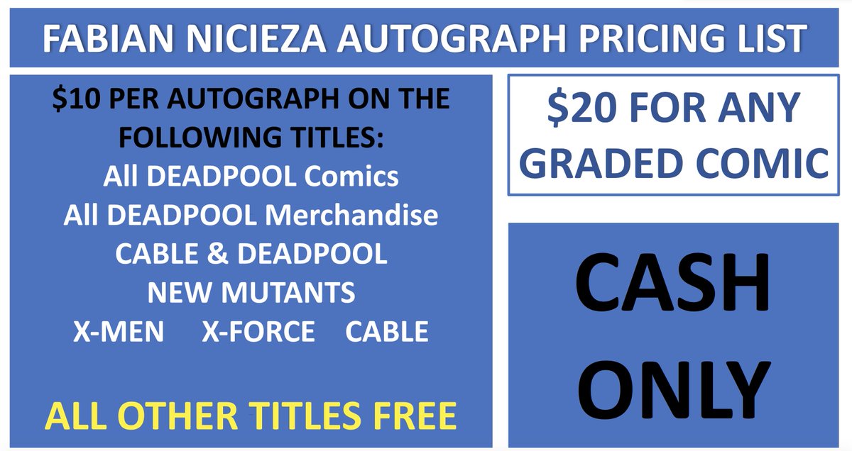 Appearing SAT/SUN at MOTOR CITY CON BOOTH A-11!

EXCLUSIVE DEADPOOL PRINTS and AUTOGRAPH CARDS AVAILABLE!   

Panel from 11-12 in Cornerstone IV room!  

SEE YOU THERE!  

Tix and info: motorcitycomiccon.com