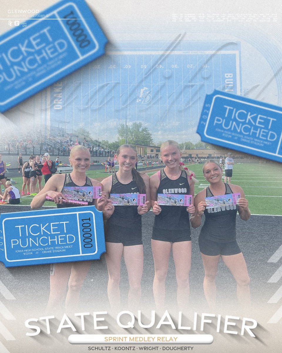 Glenwood Rams (@glenwoodrams) on Twitter photo Congratulations to <a href="/GCHSGTF/">Glenwood Girls Track & Field</a>’s Sprint Medley team of Olivia Wright, Elaina Dougherty, Allison Koontz & Brooklyn Schultz who punched their ticket to the State Track Meet! Congratulations to <a href="/GCHSGTF/">Glenwood Girls Track & Field</a>’s Sprint Medley team of Olivia Wright, Elaina Dougherty, Allison Koontz & Brooklyn Schultz who punched their ticket to the State Track Meet!