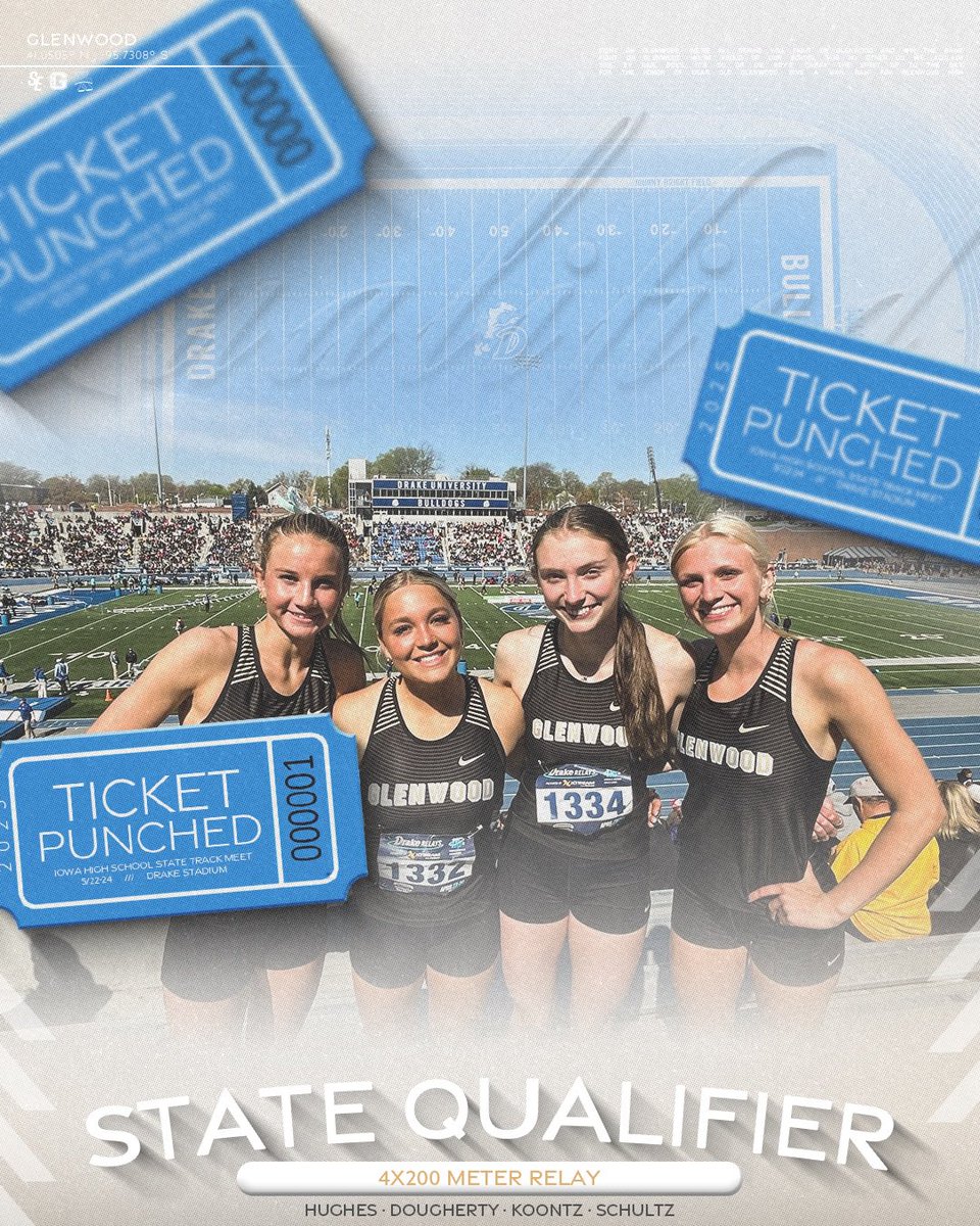 Glenwood Rams (@glenwoodrams) on Twitter photo Congratulations to <a href="/GCHSGTF/">Glenwood Girls Track & Field</a>’s 4 x 200 Relay Team of Elaina Dougherty, Megan Hughes, Allison Koontz, & Brooklyn Schultz who punched their ticket to the State Track Meet! Congratulations to <a href="/GCHSGTF/">Glenwood Girls Track & Field</a>’s 4 x 200 Relay Team of Elaina Dougherty, Megan Hughes, Allison Koontz, & Brooklyn Schultz who punched their ticket to the State Track Meet!
