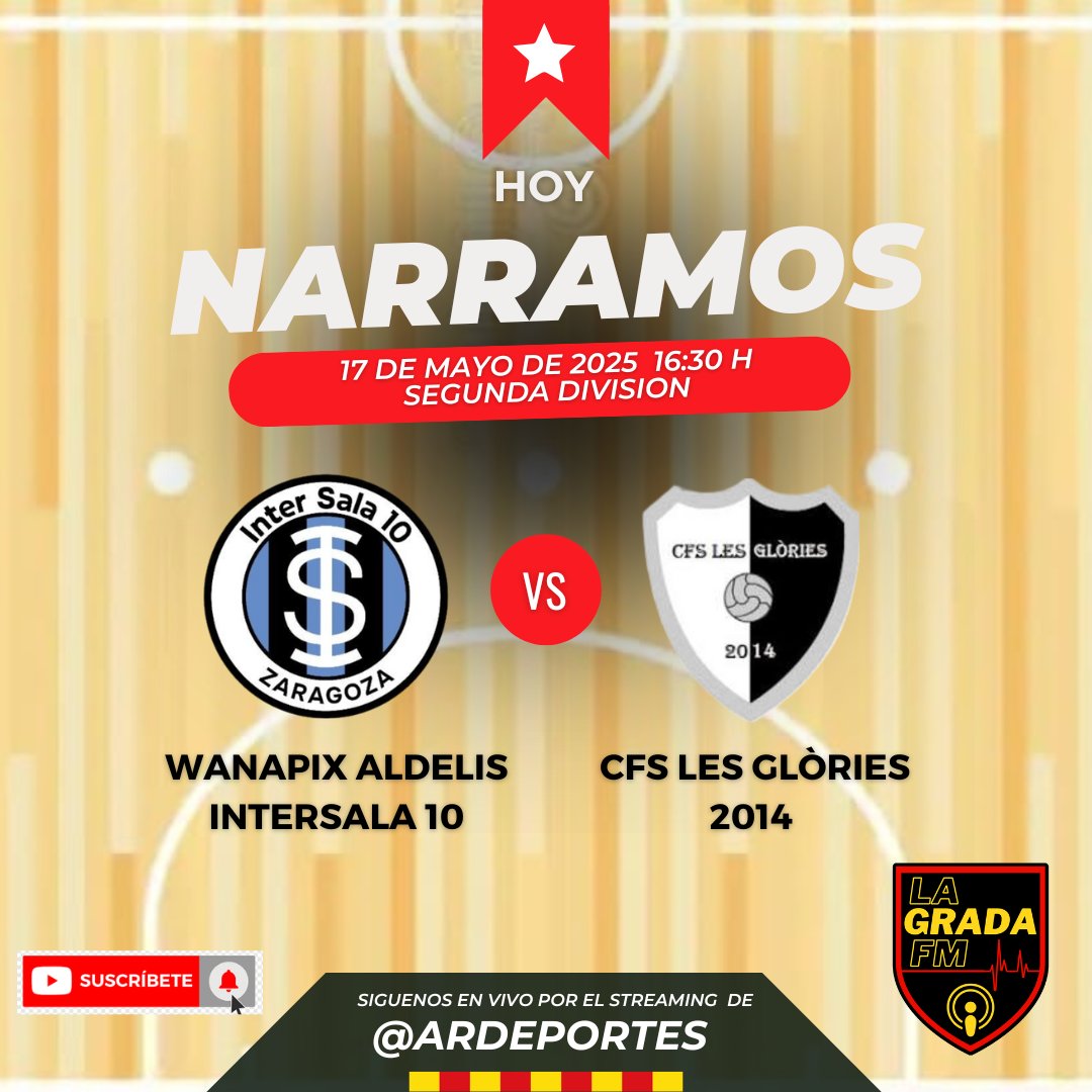 La Grada (@lagradafm) on Twitter photo #HoyNarramos Ultimo baile de las 🦁 antes de los #playoffs de ascenso a Primera División
<a href="/InterSala10_Zgz/">Wanapix Aldelis InterSala10 Zaragoza</a> - <a href="/CFSLesGlories/">CFS Les Glòries 2014</a>
📆 17/05 🏟️ CDM La Granja
📺 <a href="/ardeportes/">Aragón Deporte</a>
🎙️ <a href="/lagradafm/">La Grada</a>
#LaVozDelFutsalAragones #HoyNarramos Ultimo baile de las 🦁 antes de los #playoffs de ascenso a Primera División
<a href="/InterSala10_Zgz/">Wanapix Aldelis InterSala10 Zaragoza</a> - <a href="/CFSLesGlories/">CFS Les Glòries 2014</a>
📆 17/05 🏟️ CDM La Granja
📺 <a href="/ardeportes/">Aragón Deporte</a>
🎙️ <a href="/lagradafm/">La Grada</a>
#LaVozDelFutsalAragones