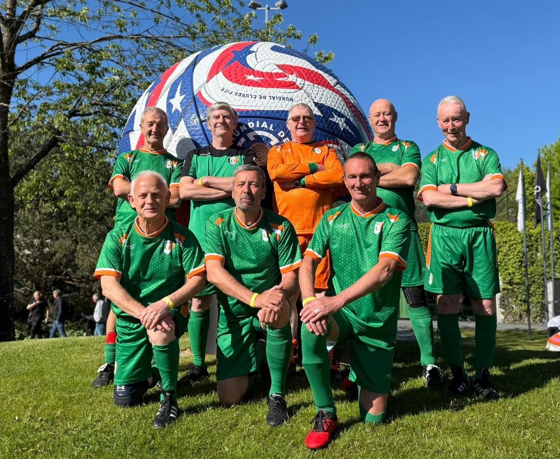 And ROIWFA over 65s line up at Zurich yesterday (16th May 2025) following their success in the FIFA SuperMasters World Super Masters World Cup