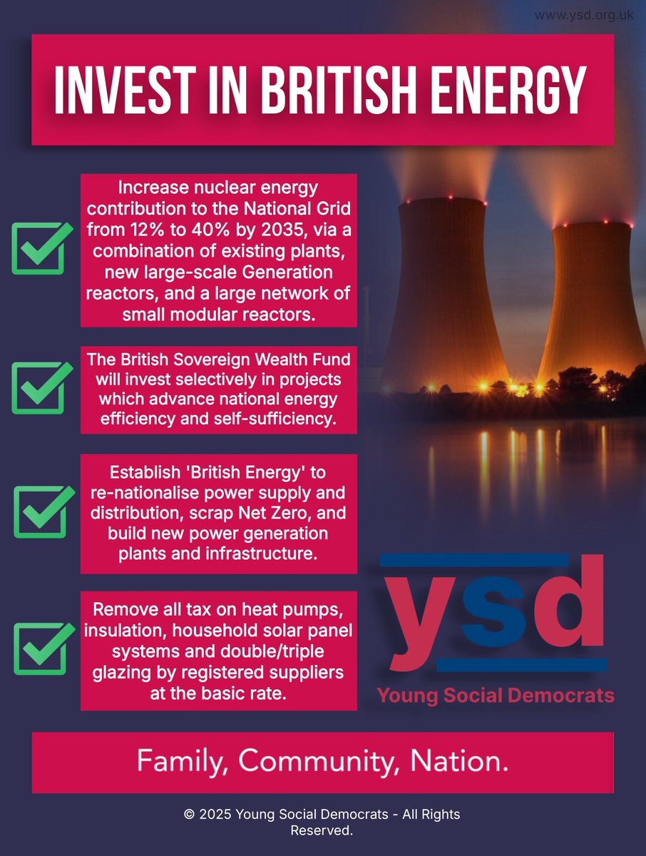 1/ Want to invest in British energy?

At the SDP, we believe that our energy policy must provide reliable, efficient and environmentally-responsible energy to our citizens and build the foundations for industrial development and renewal.