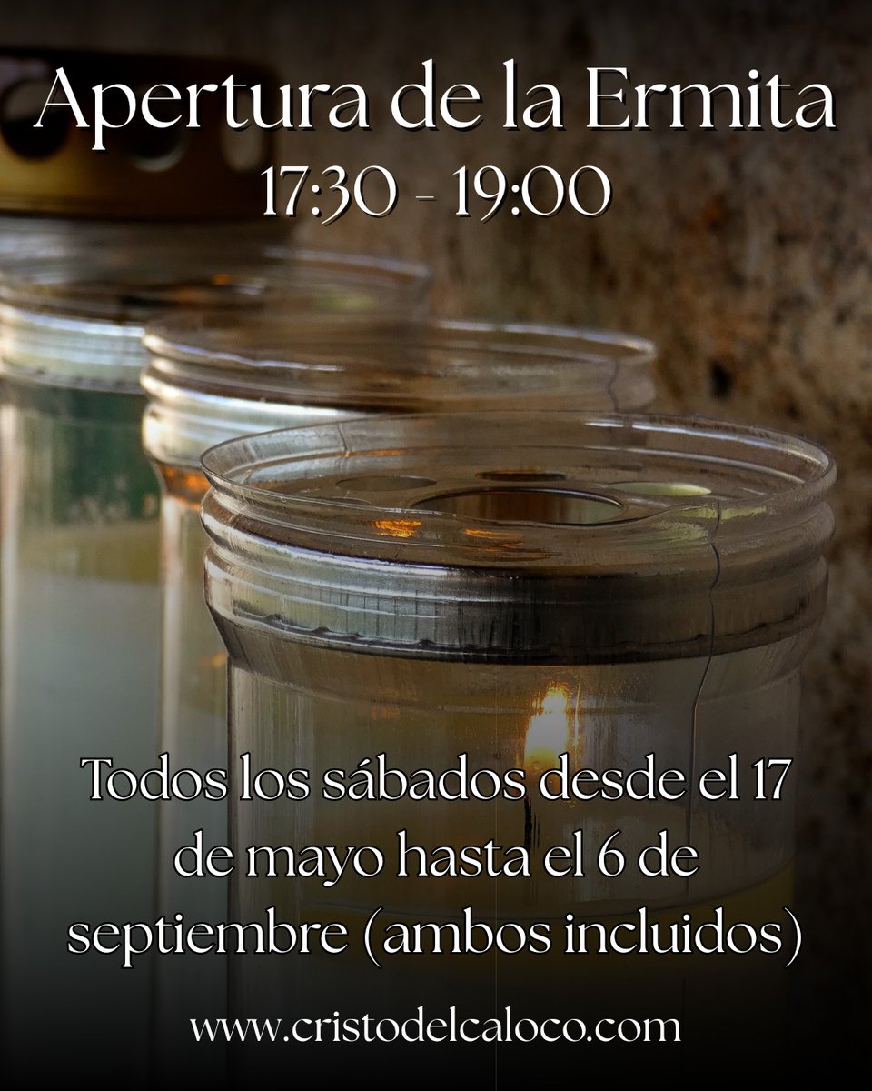 CristodelCaloco's tweet photo. La Ermita del Santísimo Cristo del Caloco abre sus puertas para que todos aquellos fieles y devotos de las imágenes puedan orar ante ellas.

📅Todos los Sábados desde el 17 de mayo y hasta el 6 de septiembre

⏰️De 17:30 a 19:00 horas

🌐https://t.co/9w3ZZt9GaM https://t.co/cKXi098RUg