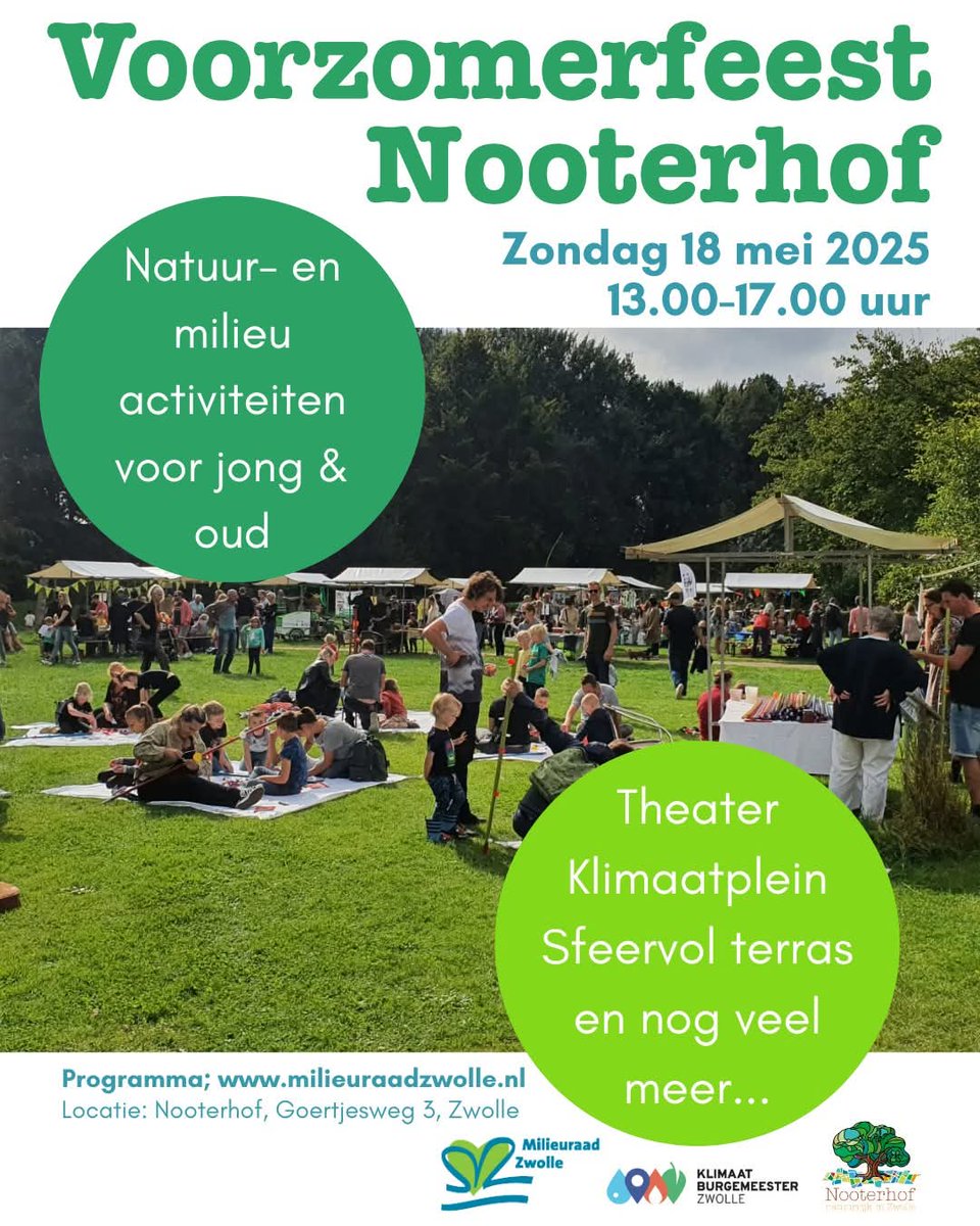 #Voorzomerfeest in de #Nooterhof zondag 18 mei van 13- 17 u. Van alles te doen over natuur en milieu. Kom je ook? Hier zie je
DISK Theater. Dat speelt: Egel is jarig om 14, 15 en 16u - in theaterhoek achter de groententuin. Het hele programma zie: milieuraadzwolle.nl