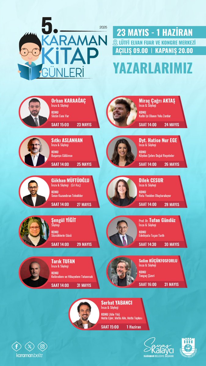 📚Karaman Belediyesi Kitap Günleri her yıl olduğu gibi bu yılda kapılarını okurlarına açıyor. ✍

🌐 karaman.bel.tr/Haber/327/KARA…

#5KaramanKitapGünleri
#KaramanKitapGünleri
#KitapGünleri
#KitapFuarı
#KaramanBelediyesi
#SavaşKalaycı