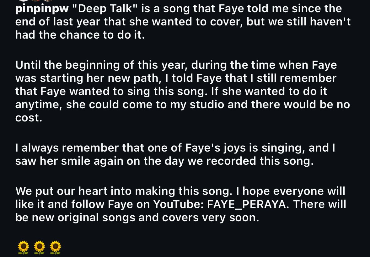 DCardinoso's tweet photo. "Siempre recuerdo que una de las alegrías de Faye es cantar, y la vi sonreír de nuevo el día que grabamos esta canción". 

 Pinpinpw aaaaah 😭😭😭

PERAYA COVER SONG
#DeepTalkByFaye https://t.co/SKY3LIlkik
