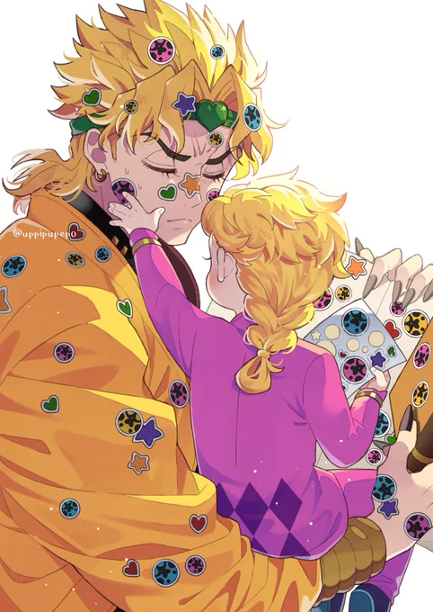 シール貼りまくりたいお年頃のジョルノ/無駄親子 