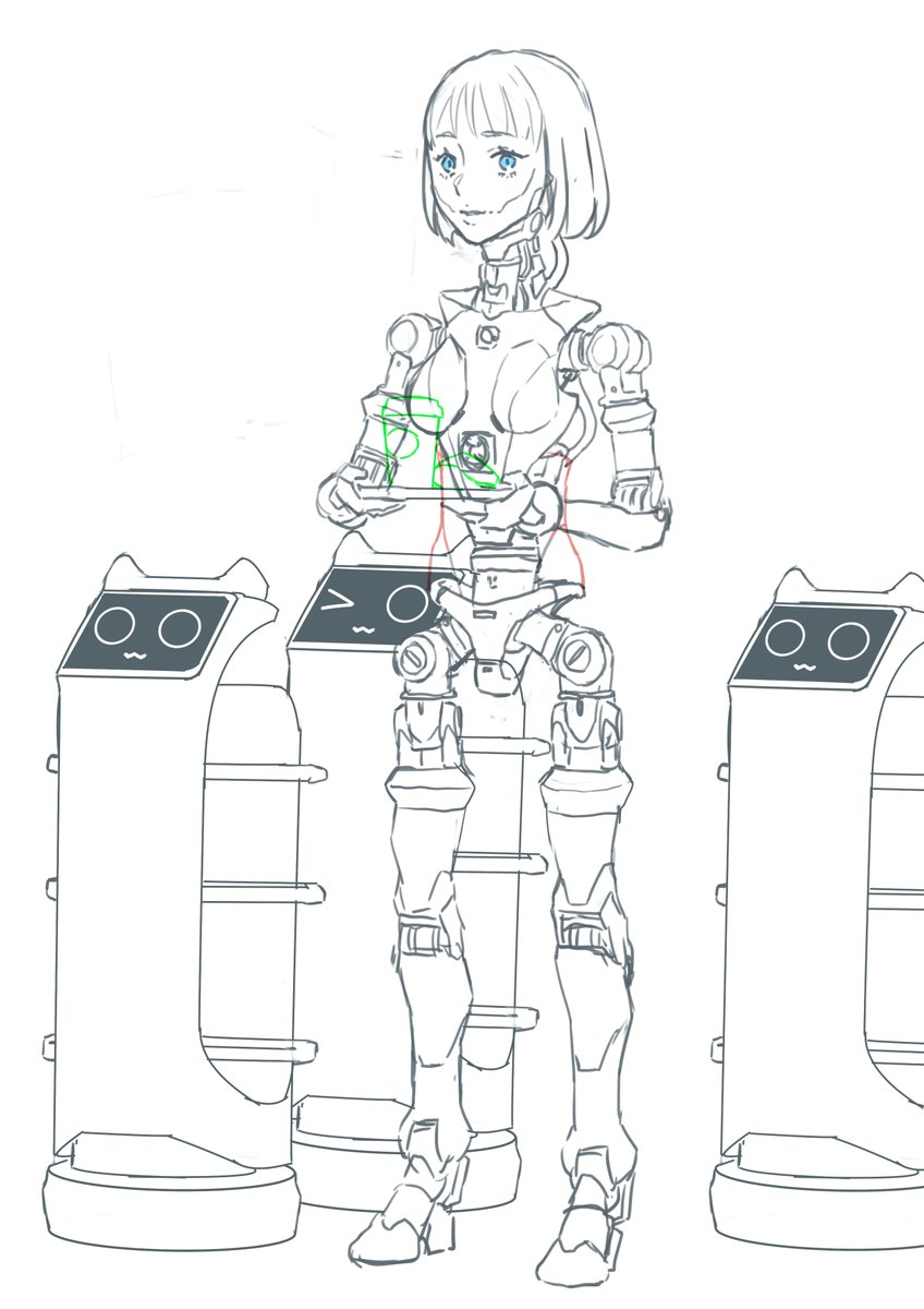 初期型アンドロイドの図です。その2
配膳ロボを従える。 