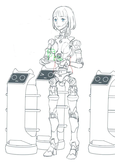 初期型アンドロイドの図です。その2
配膳ロボを従える。 
