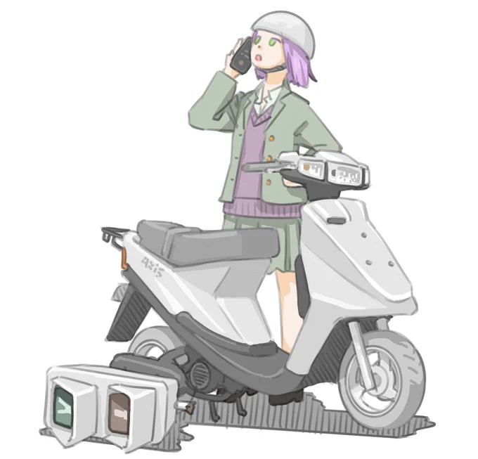 歩行者用信号機が落ちていたので通報する女子です。(ヤマハ AXIS90)【再掲】#バイクJK #イラスト 