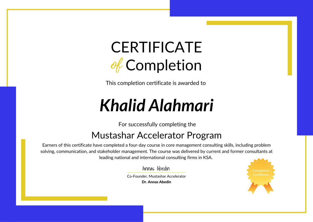khalidqpn's tweet photo. Thrilled to share that I just completed the Mustashar Accelerator Program, which gave me great insights into key management consulting skills. Excited to apply these learnings in my career going forward!
#MustasharAccelerator https://t.co/DgsuxJbgn8