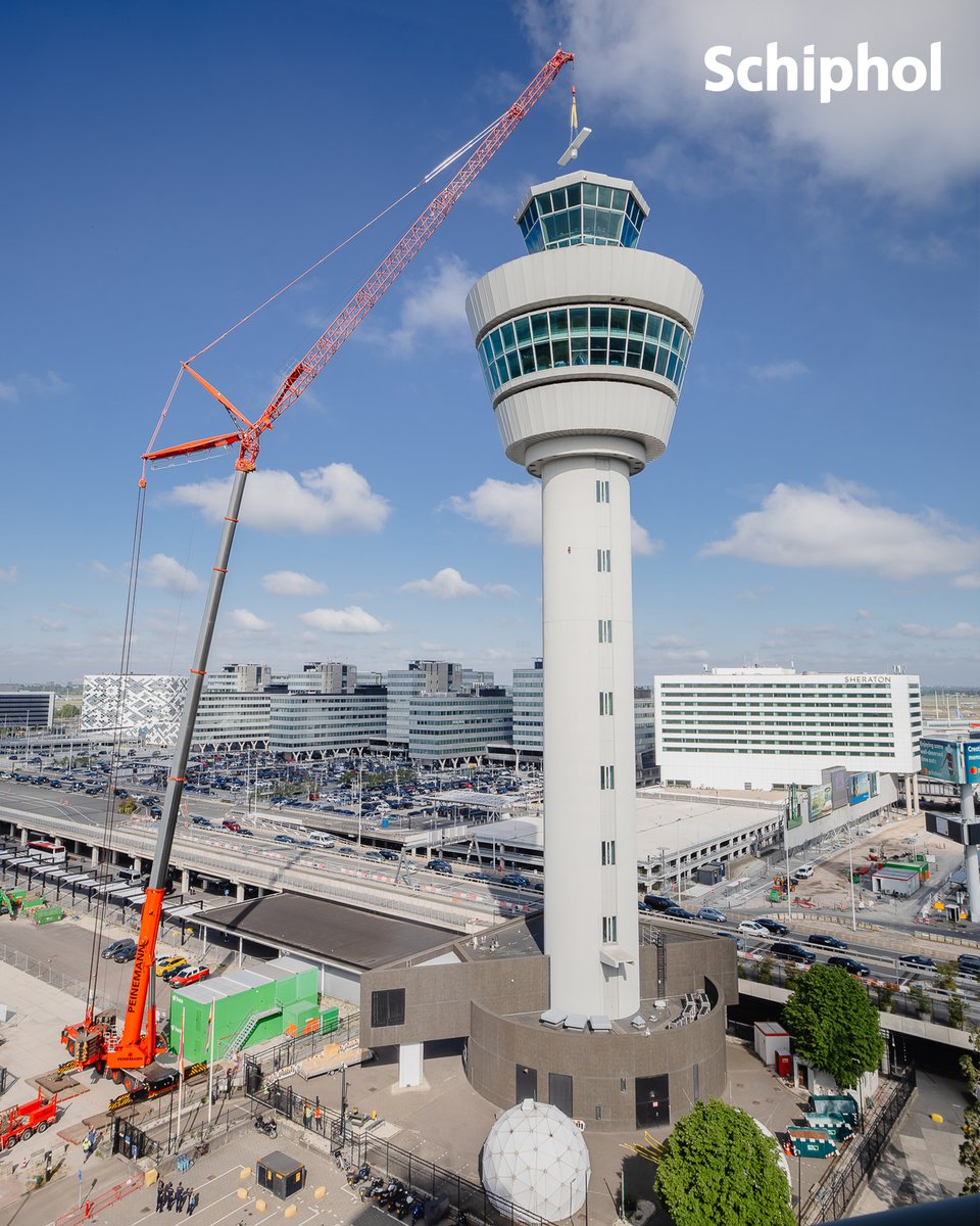 Today, <a href="/LVNL/">LVNL</a> is raising the roof, literally. Out with the old and in with the new: radar dome on the Schiphol tower incoming! 🏗️ #staytuned