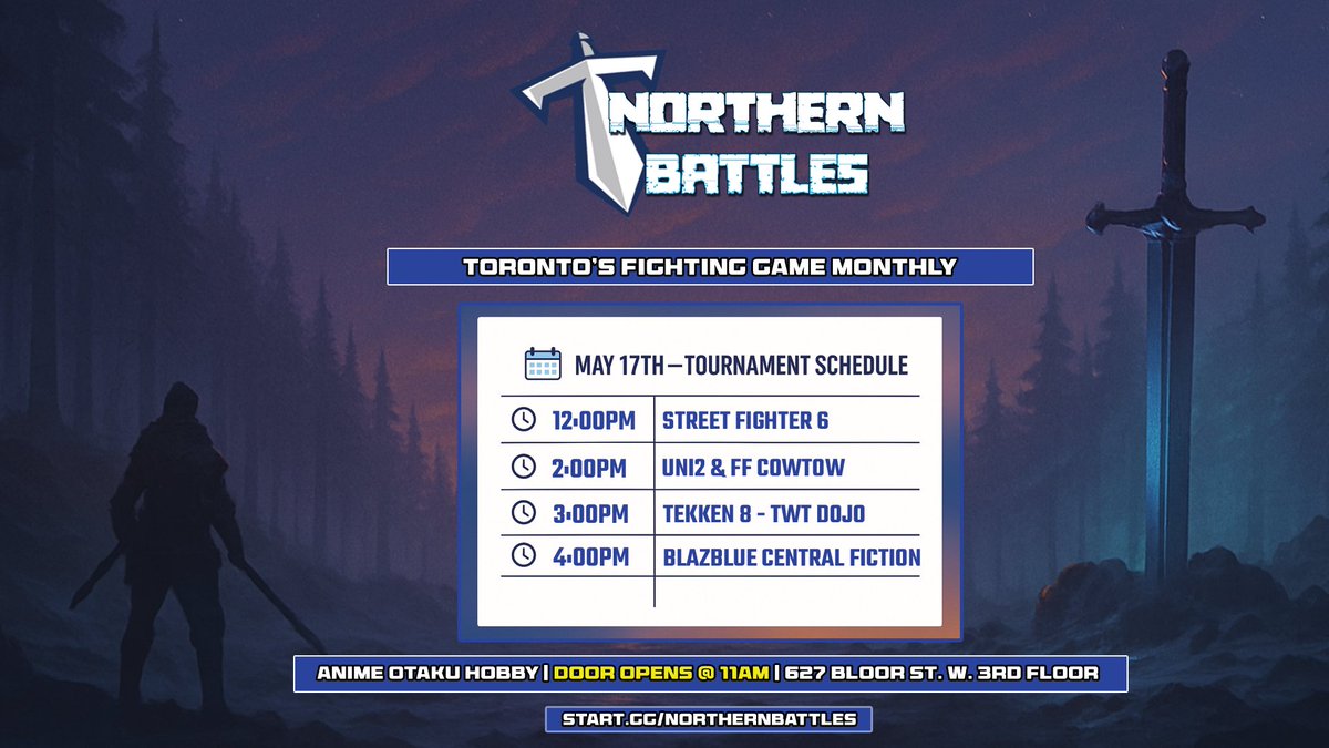 Northern Battles is today! 

Here is the schedule for today.
Would recommend getting there 30mins before your designated tournament time.

See you guys soon!

#NorthernBattles #TTTCommunity #FGC