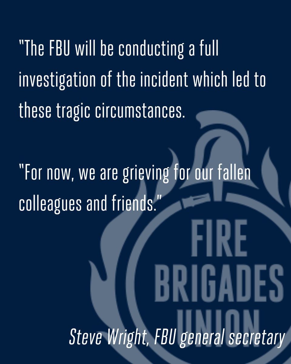 The FBU has sent its deepest condolences to the family, friends and colleagues of Jennie Logan and Martyn Sadler.

They died in the line of duty protecting their community. They were both well-loved and widely respected. We are proud that they were members of our union.

A member