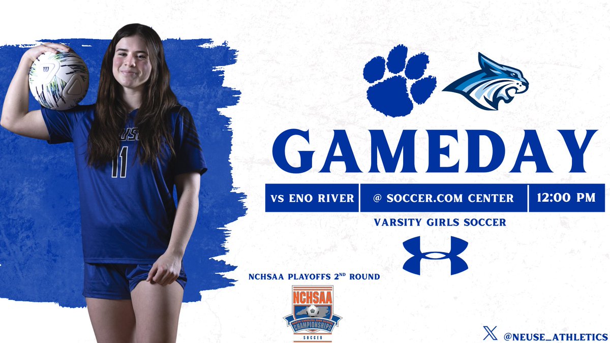 ⚽️GAMEDAY: Varsity Girls⚽️
🆚 Eno River
⌚️ 12:00 PM
📍 Soccer.com Center
🎟️ givebutter.com/5B5Zak
🏆 NCHSAA 1A Playoffs 2nd Round

#WeAreNeuse