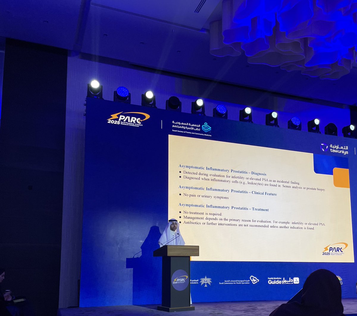 Thank you, Dr. Abdulmajeed Al Mansouf, for the comprehensive and practical presentation on Acute and Chronic Prostatitis. A nuanced look at diagnosis, management, and the challenges of this often-misunderstood condition. 🧬🩺 #PrimaryCare #SPARC2025 #SPARC