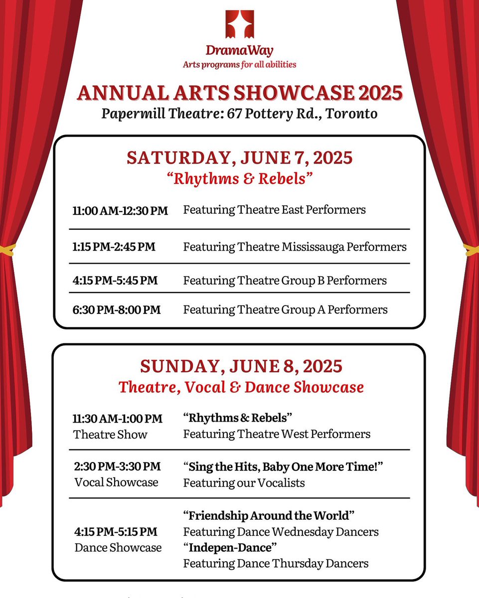 Annual Arts Showcase 2025! Get your tickets today at dramaway.com/showcase . Support inclusive arts programs featuring 110 Performers of All Abilities! #ArtsForAll #DW2025 #AccessibleArts #DramaWayArts