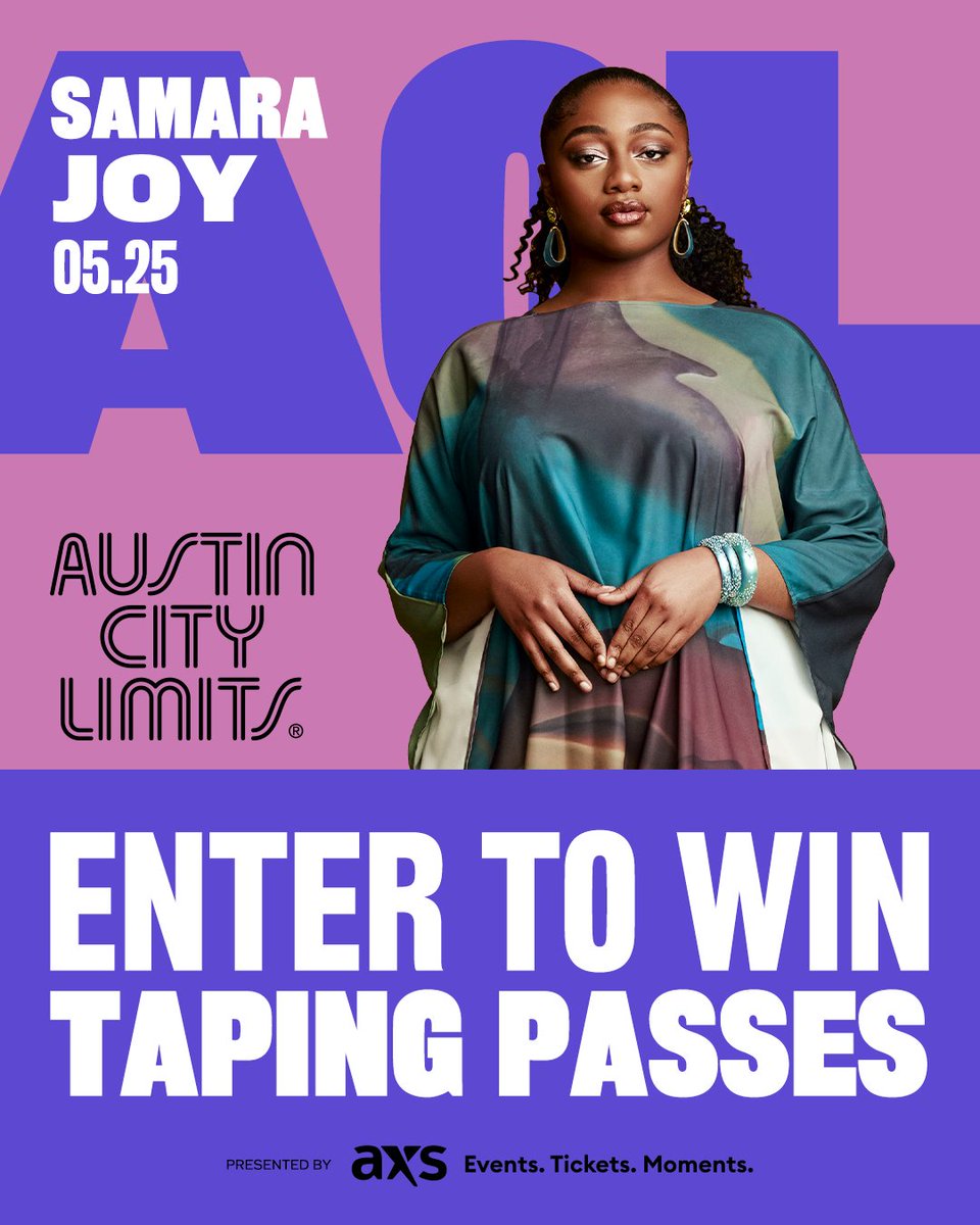 Austin City Limits (@acltv) on Twitter photo 🚨 TAPING PASS GIVEAWAY 🚨
Win taping passes to see <a href="/SamaraJoy99/">Samara Joy</a> tape an episode of Austin City Limits TV on 5/25 <a href="/acllive/">ACL Live</a>
Enter by 5/23 at 4pm CT: acltv.com/2025/05/17/giv…
Presented by @axsevents + <a href="/austinpbs/">Austin PBS</a>
#acltv #austincitylimits #samarajoy #austinpbs 🚨 TAPING PASS GIVEAWAY 🚨
Win taping passes to see <a href="/SamaraJoy99/">Samara Joy</a> tape an episode of Austin City Limits TV on 5/25 <a href="/acllive/">ACL Live</a>
Enter by 5/23 at 4pm CT: acltv.com/2025/05/17/giv…
Presented by @axsevents + <a href="/austinpbs/">Austin PBS</a>
#acltv #austincitylimits #samarajoy #austinpbs