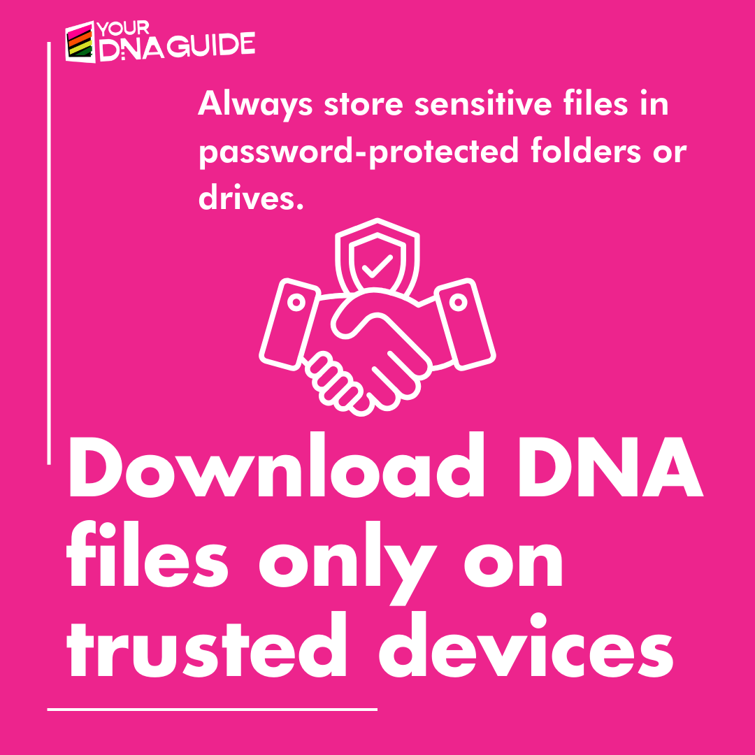 Your DNA is unique, so is your responsibility to keep it safe. 

Protect your genetic data with strong passwords, 2FA, &amp; secure downloads. Breaches can expose your info and your relatives'.

Get 3 tips to protect your DNA today. Learn more: yourdnaguide.com/ydgblog/dna-da…