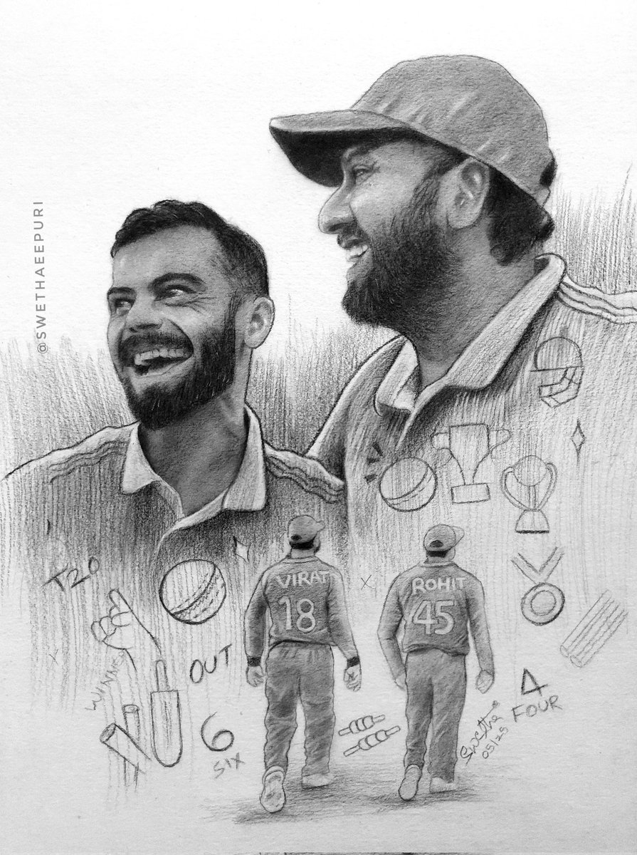 swethaeepuri's tweet image. Ro-Ko🏏 @imVkohli @ImRo45 
#swethaeepuri #drawing #ViratKohli #RohitSharma𓃵 #Cricket