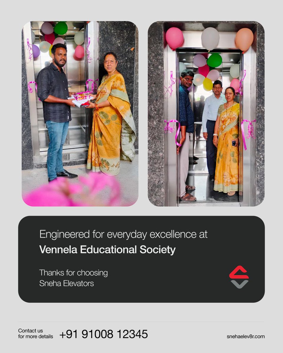 SnehaElev8r's tweet image. We’re proud to have partnered with Vennela Educational Society to deliver an #elevator tailored for everyday academic life. Built with safety, smoothness, and long-term reliability in mind. 

Visit our website: snehaelev8r.com

#hospitalelevator #residentialelevator