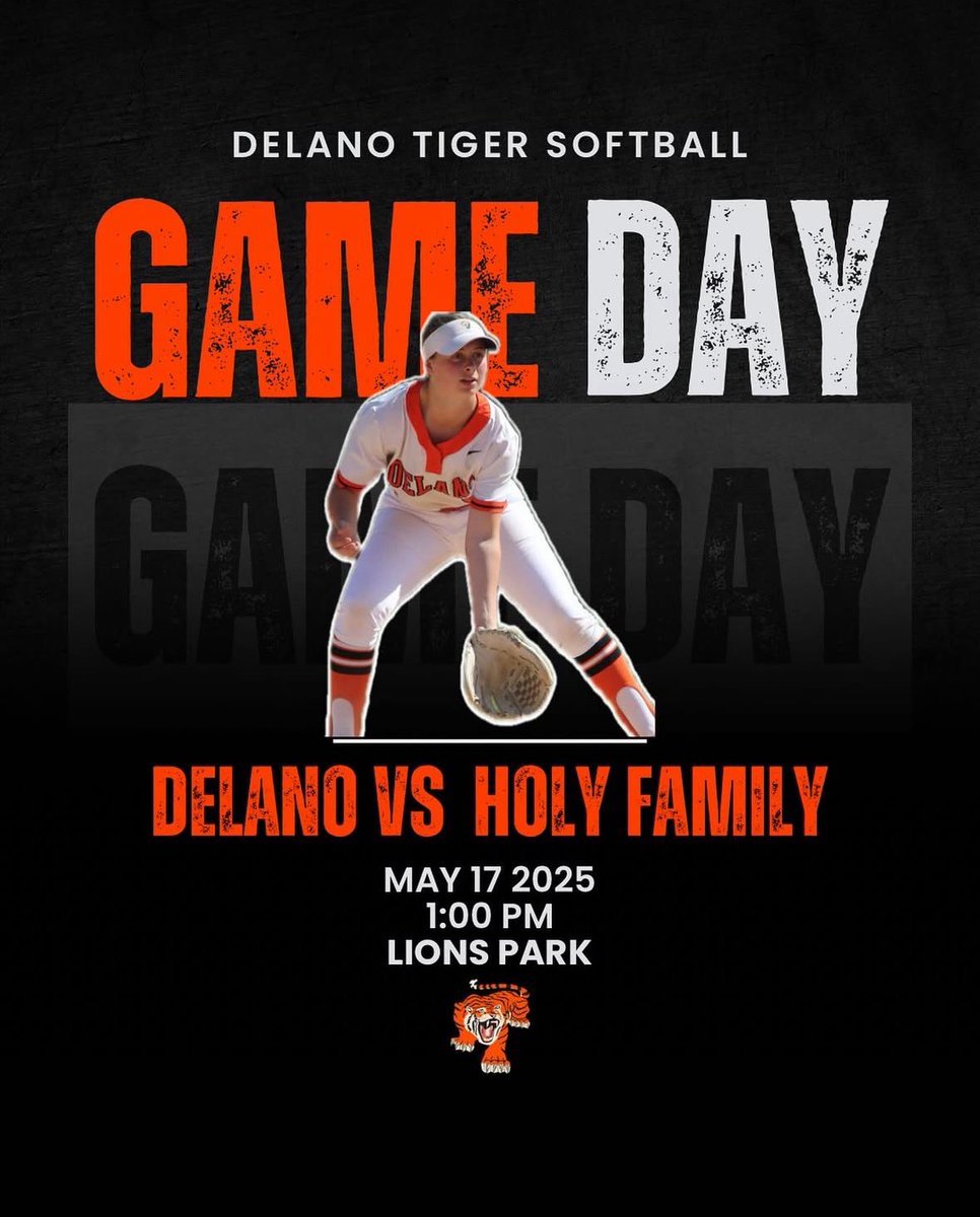 Game 5️⃣ of the week - Last regular season game today! 

🆚 Holy Family
⏰ 1 PM
📍 Lions Park

#GoTigers #DelanoSoftball