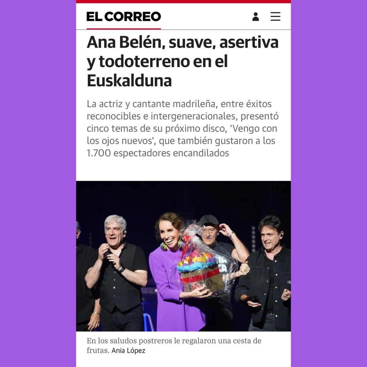 Enhorabuena <a href="/OficialAnabelen/">Ana Belén</a> por presentar los temas de su próximo disco en Bilbao 👏👏👏

#madewithlove #ramoscomestibles #regalosano