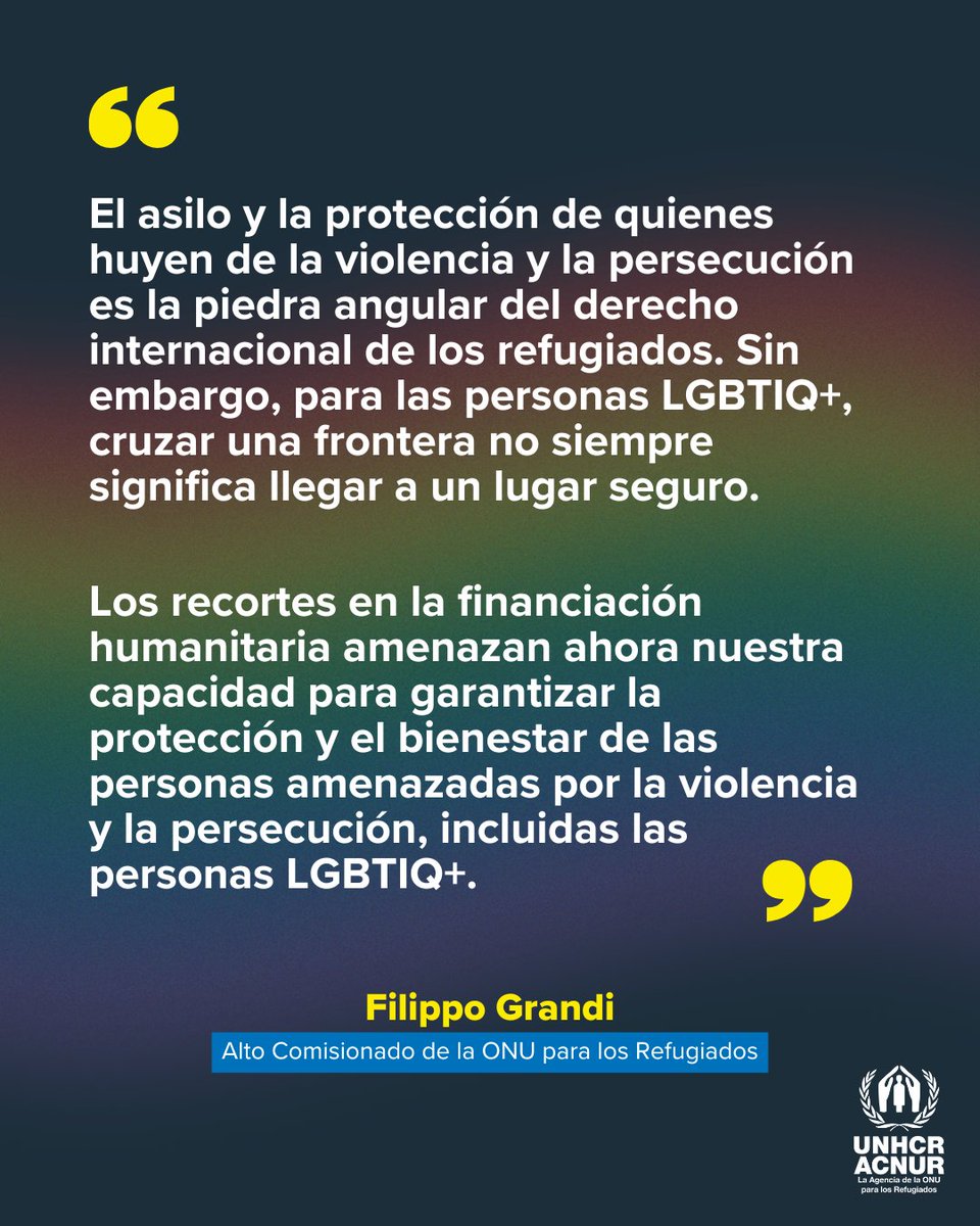 ACNUR Perú (@acnurperu) on Twitter photo Las personas LGTBIQ+ que se ven forzadas a huir merecen protección, respeto y la oportunidad de vivir libremente sin miedo, discriminación, rechazo y violencia.
Para <a href="/ACNURPeru/">ACNUR Perú</a> es importante que las personas refugiadas puedan acceder a una vida digna y segura.
#IDAHOBIT2025 Las personas LGTBIQ+ que se ven forzadas a huir merecen protección, respeto y la oportunidad de vivir libremente sin miedo, discriminación, rechazo y violencia.
Para <a href="/ACNURPeru/">ACNUR Perú</a> es importante que las personas refugiadas puedan acceder a una vida digna y segura.
#IDAHOBIT2025