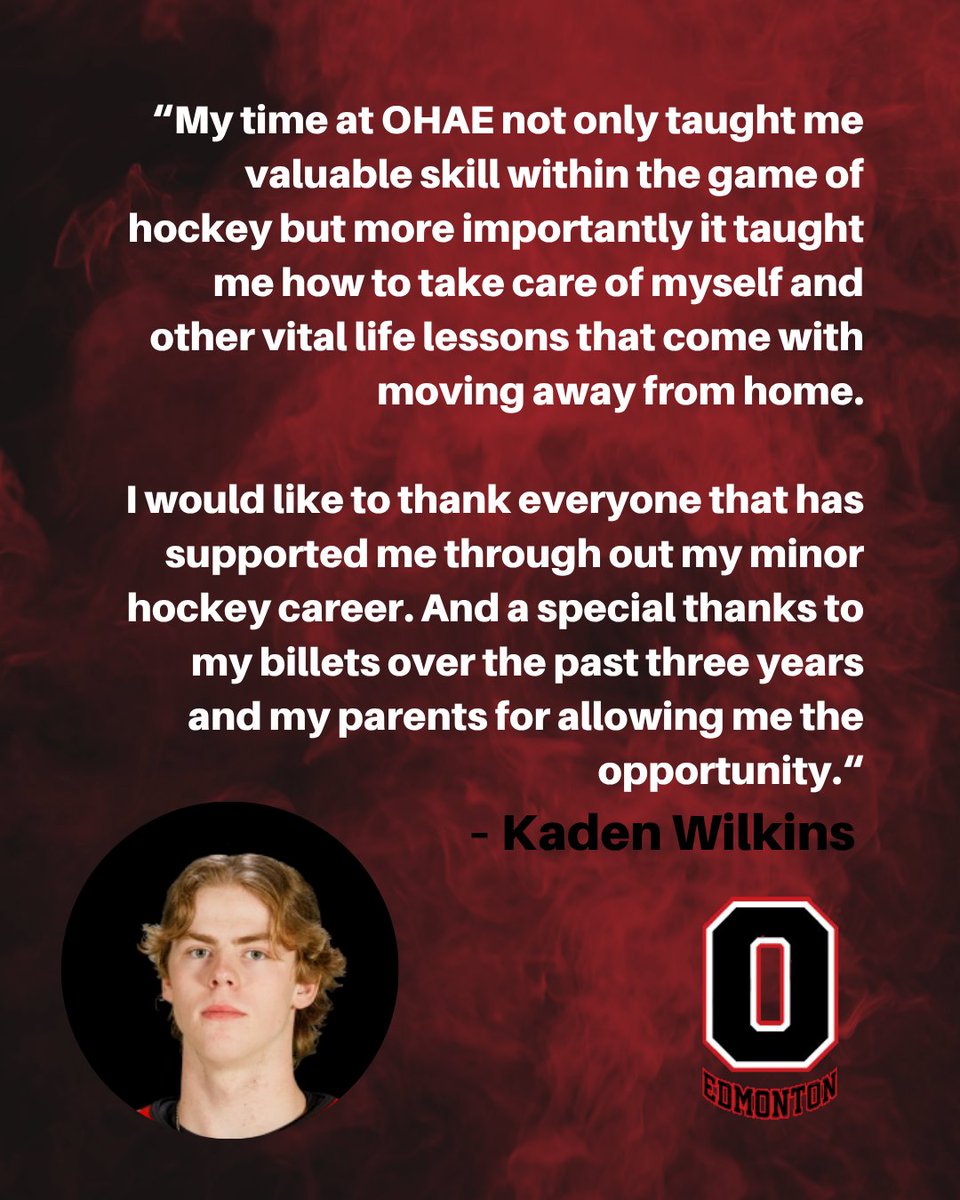 OHAEdmonton's tweet photo. 🎓 Graduation Spotlight! 🎓
Kaden Wilkins #16 - Forward 
▪️U18 Prep
▪️3 years at OHA Edmonton
Post Graduation Plans:
▪️"To continue my journey playing junior A hockey."🏒

Congratulations, Kaden! 👏🏽
#OHAEdmonton #Classof2025 https://t.co/lwoCYP4qn5