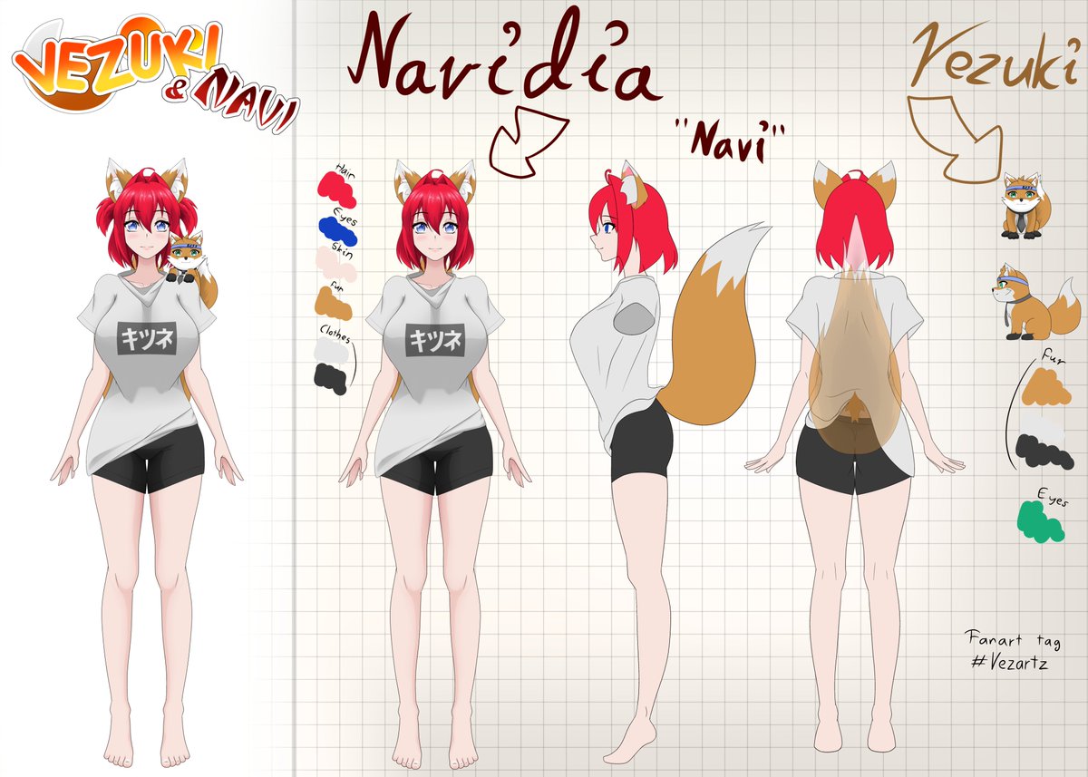 Vezukiz's tweet image. Updated refrences for me (Vezuki) and Navi.
Nothing changed except fixed some mistakes😅, and included our Vtuber model team pose.
Fanart hashtag is #Vezartz
And reminder, we love receiving fanart 🥰 and will show them on stream (only if they are appropriate of course ✌️)
