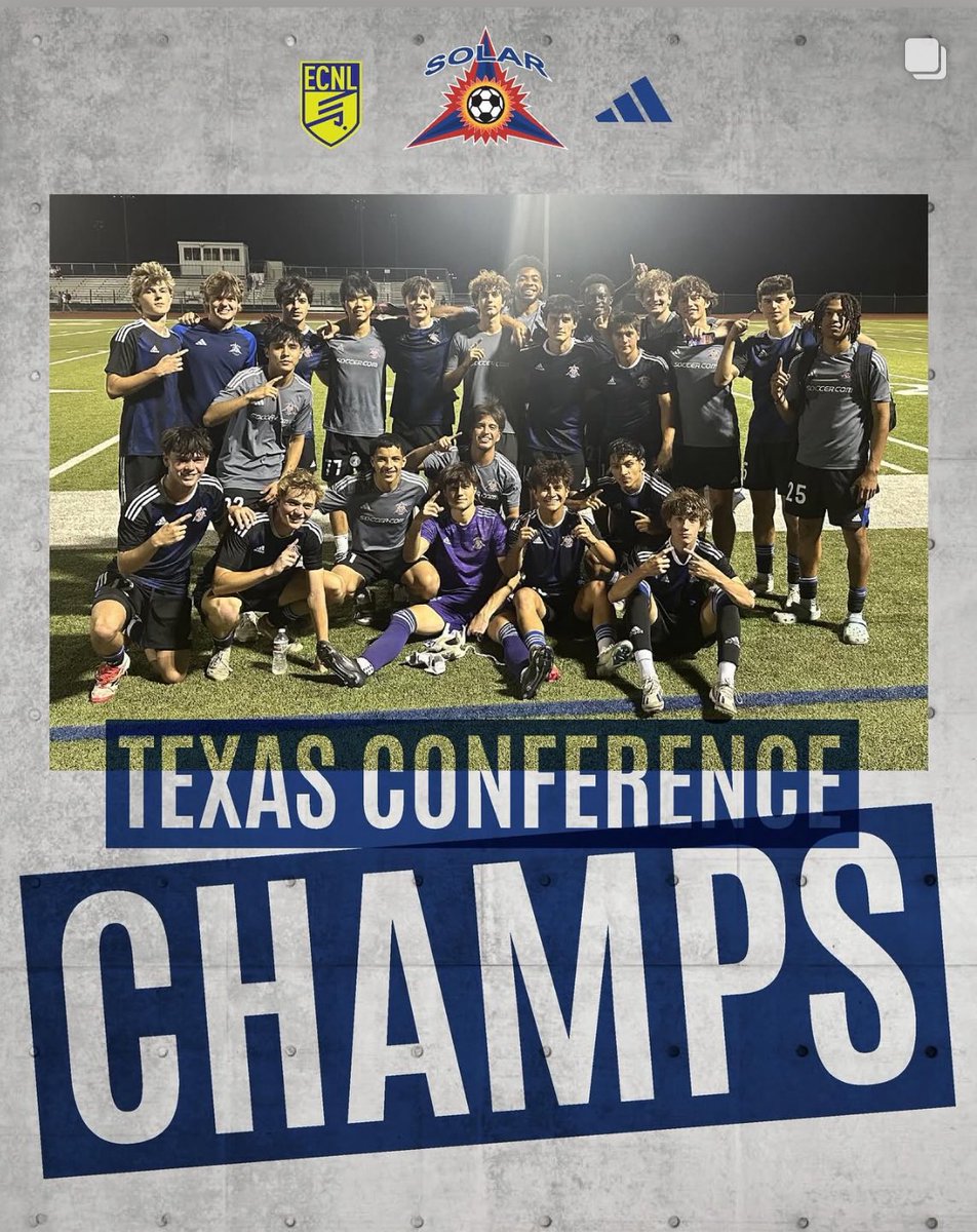 Proud of these guys for a great season we’ve had! Texas conference champs✅ Playoffs 🔜 <a href="/SolarSoccerClub/">Solar Soccer Club</a> <a href="/ECNLboys/">ECNL Boys</a> #champs #ECNL