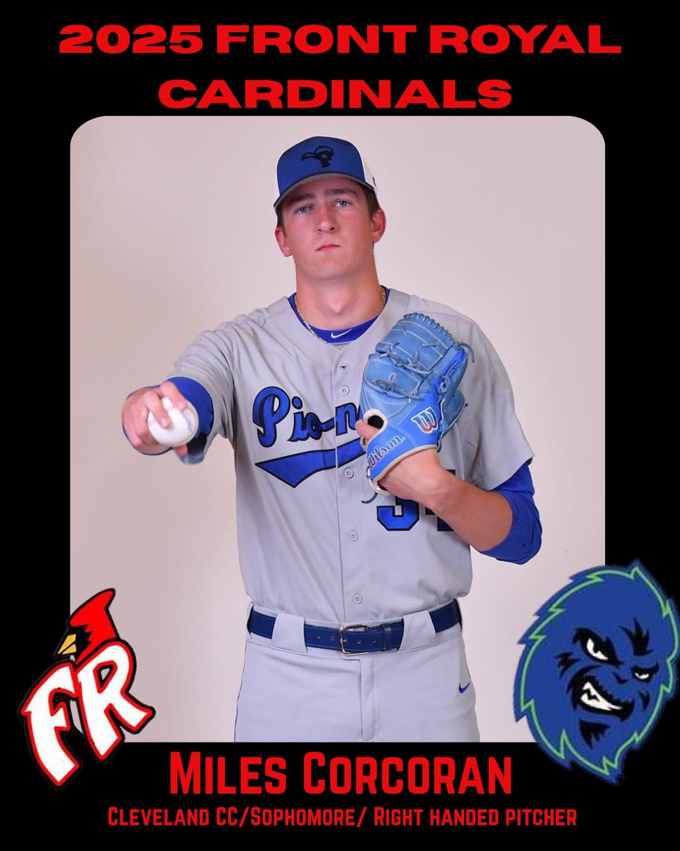 FRCardinals's tweet photo. Roster Alert 📣
We’re excited to welcome Miles Corcoran, a right-handed pitcher from the Cleveland community college, to the Front Royal Cardinals for the 2025 Valley League season!
Let’s get to work. ⚾️ #frontroyalcardinals #YetiNation https://t.co/p9WlSc0kxN