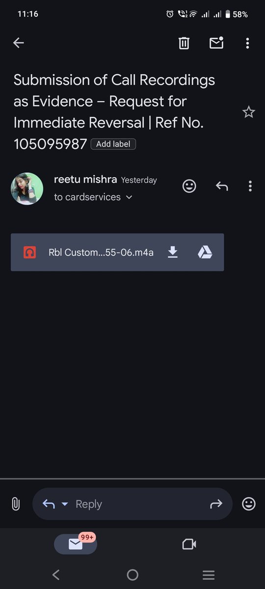 RituMis1929's tweet photo. @rblbank @rblbank claims they didn’t get my call recording, but I have their auto-acknowledgement.

Filing case with RBI &amp; Consumer Court. Will release all mails, proof &amp; recordings publicly. Let people hear the truth.

#RBLBank #ConsumerRights https://t.co/ChlySCRPPJ