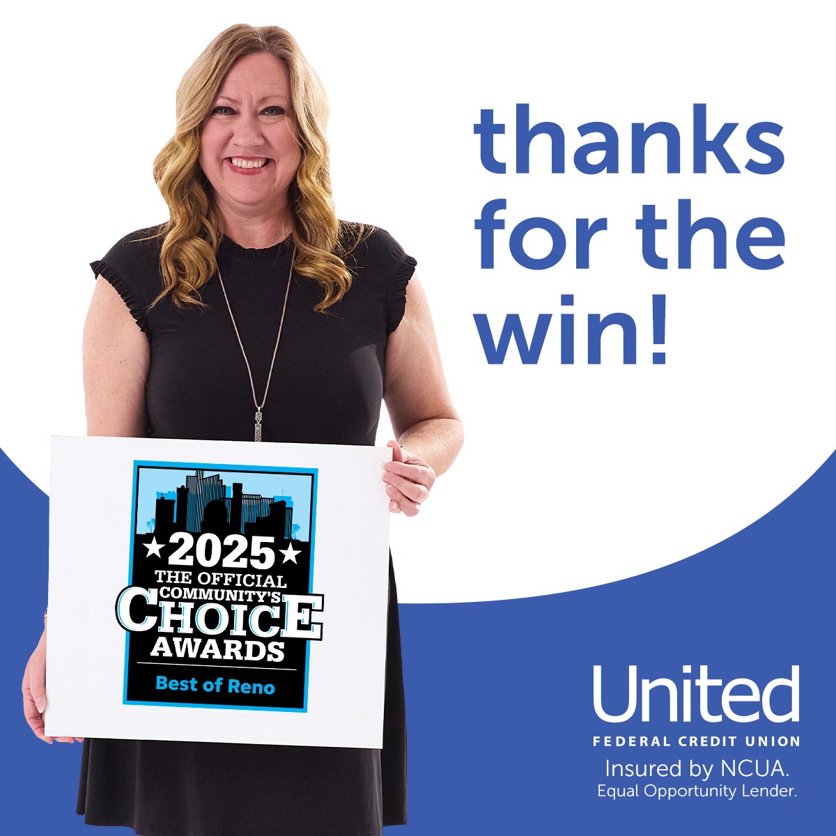 We won! 🏆 Thanks to everyone who voted United Best Credit Union in the Best of Reno Community’s Choice Awards!
