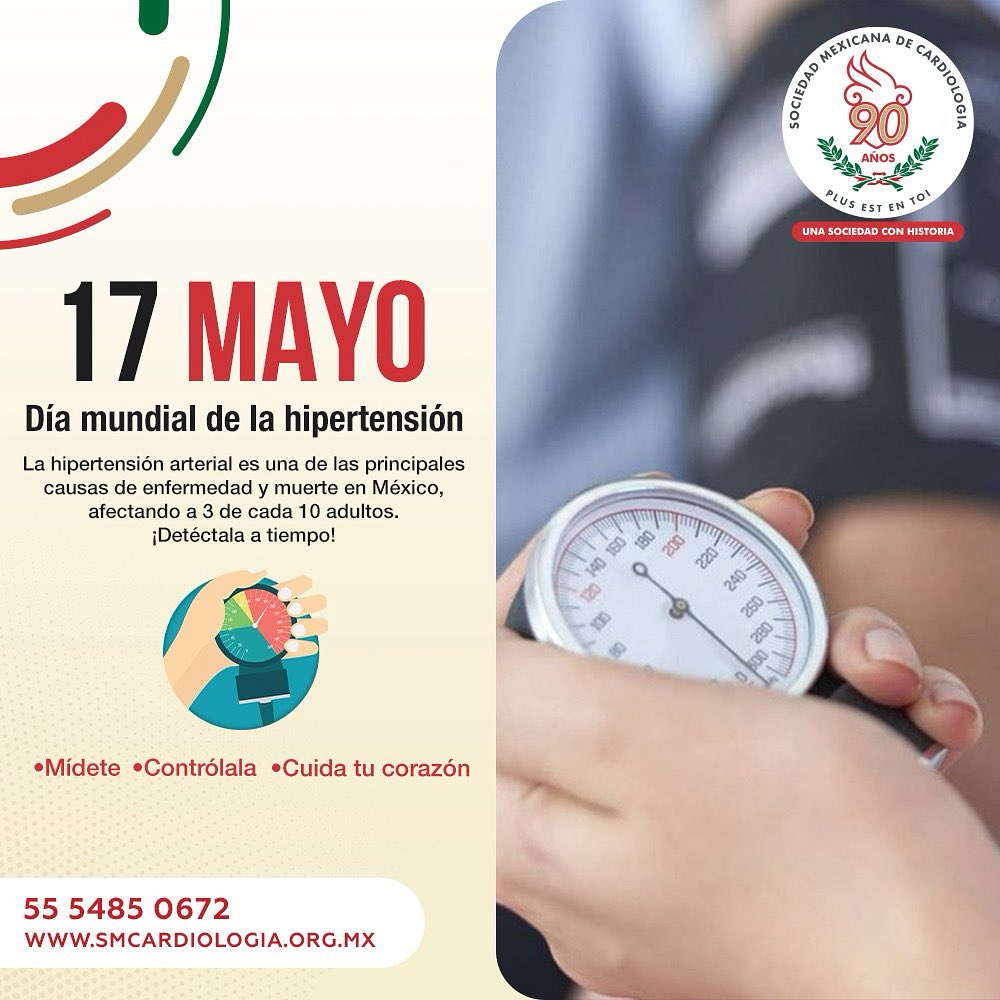 La hipertensión es silenciosa pero peligrosa. Hoy, Día Mundial de la Hipertensión, la Sociedad Mexicana de Cardiología te recuerda: mide tu presión con regularidad y sigue hábitos saludables. ¡Prevenir salva vidas! #hipertensionarterial #soysmc