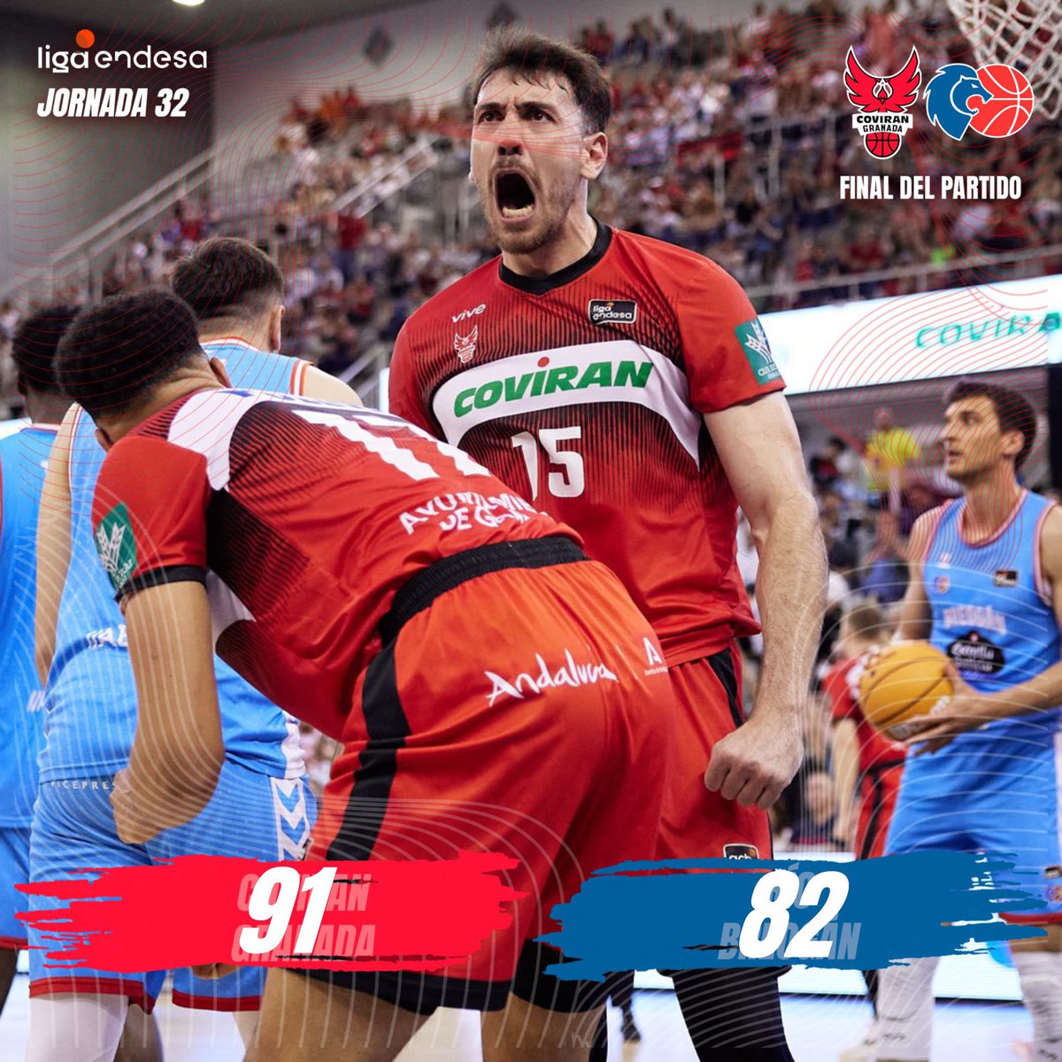 🙌 ¡FINAAAAAAL! ¡FINAAAAAL! ¡FINAAAAAL!¡ FIIIINAL!
💪 ¡𝐕𝐈𝐂𝐓𝐎𝐑𝐈𝐀! ¡𝐕𝐈𝐂𝐓𝐎𝐑𝐈𝐀!
🔥 ¡SEGUNDA SEGUIDA!
🏀 91-82.
❤️ <a href="/Coviran/">Covirán</a> Granada.
🆚 <a href="/CBBreogan/">Río Breogán</a>.
📍 Palacio.
🏆 #LigaEndesa.

#GranadaEsÉlite