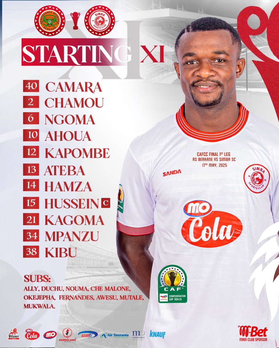 SimbaSC_EN's tweet photo. Starting line-up. #TotalEnergiesCAFCC #WenyeNchi #NguvuMoja https://t.co/VGXHOjYrst