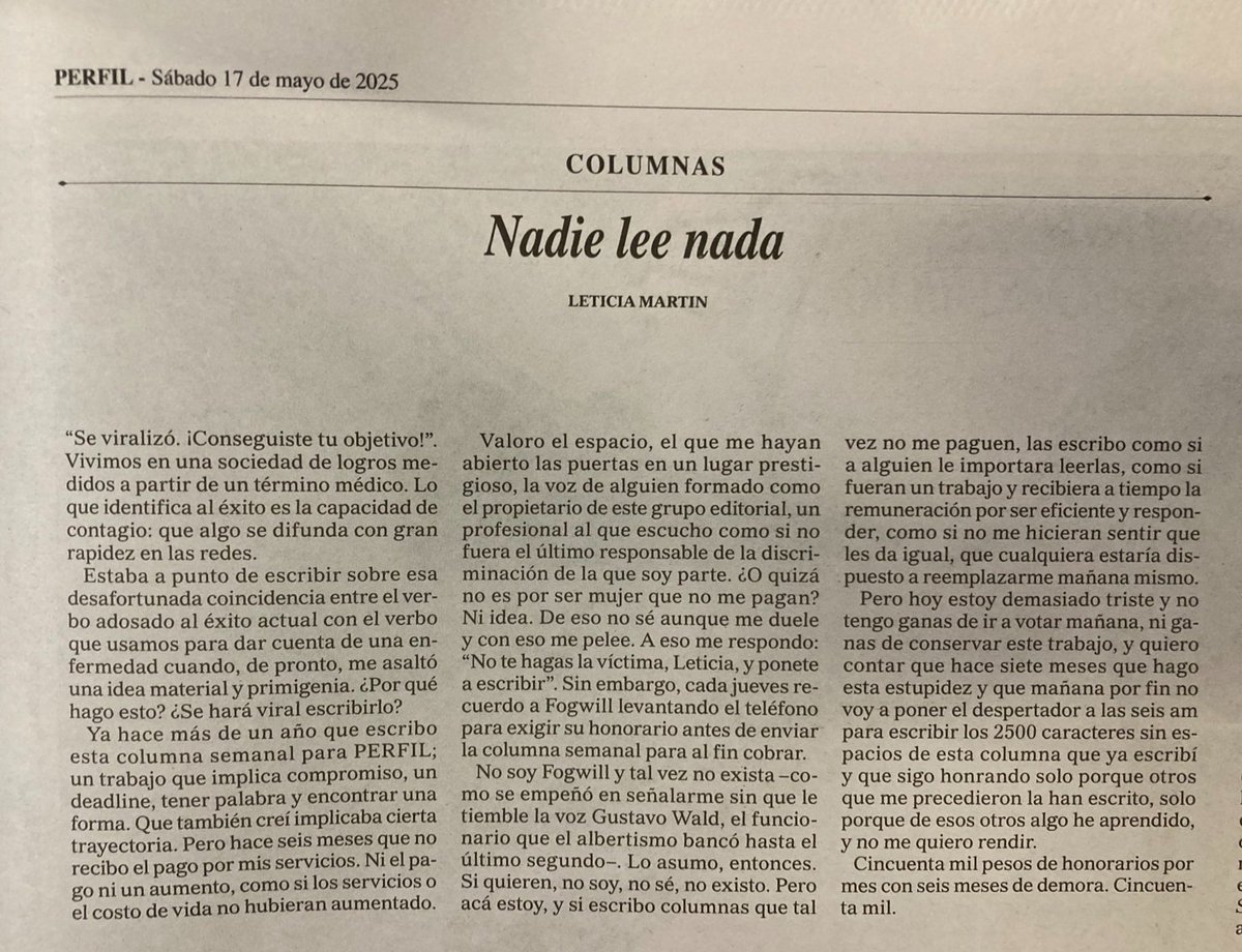 Y al final, la nota de Leticia Martin se viralizó. Gran ironía.