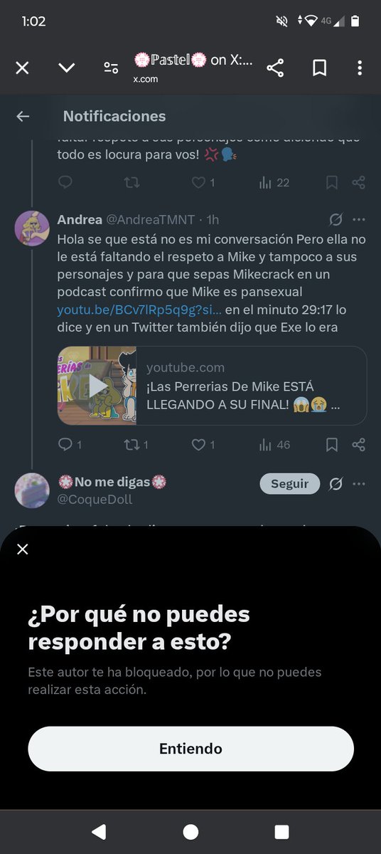 AndreaTMNT's tweet photo. Hola @CoqueDoll  quiero decirte que lo que te he dicho es verdad, no necesito quedar bien ante los demás, y si te estoy respondiendo por aquí es porque bloqueaste para responder tu comentario https://t.co/fxt39aB2KB